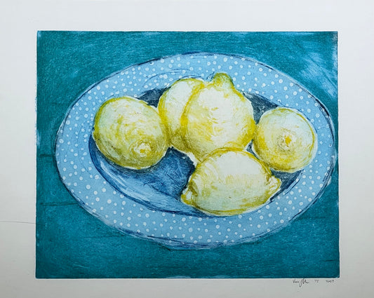 Lemons on Blue Plate